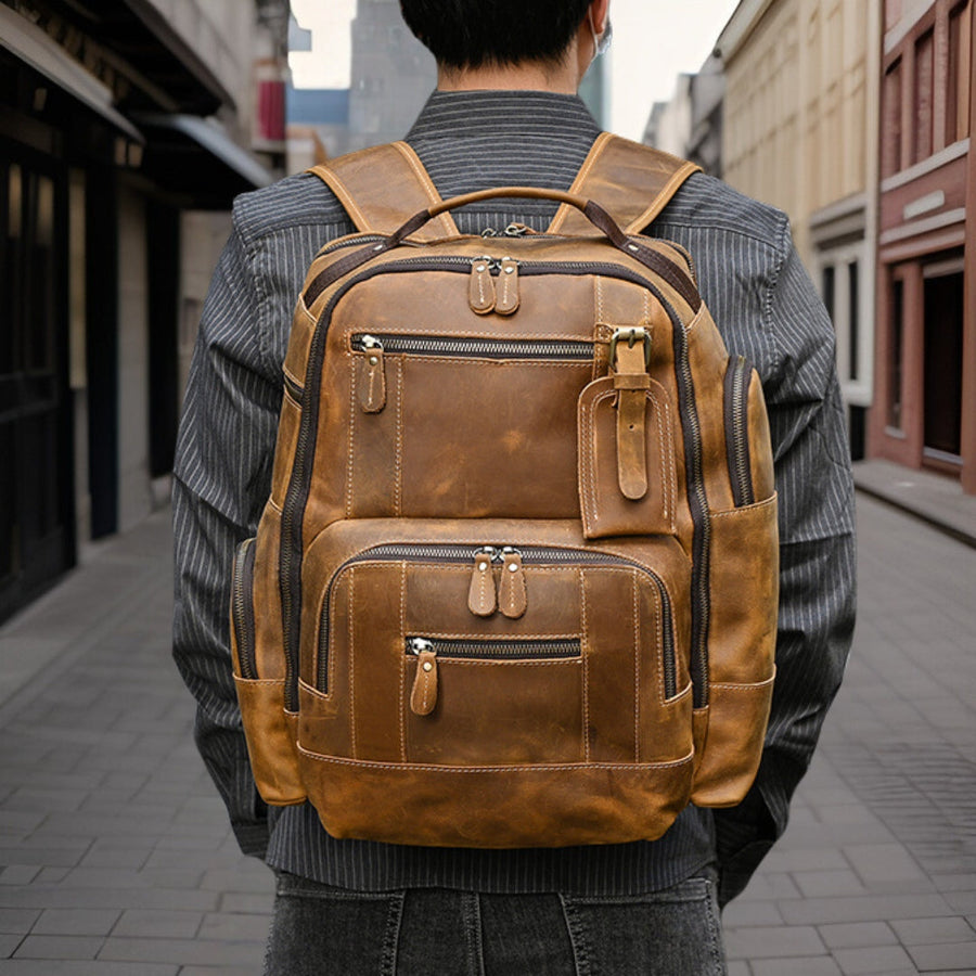 Oskar™ — Premium Retro Leather Backpack Men's Statement Handbag, alternate view 2