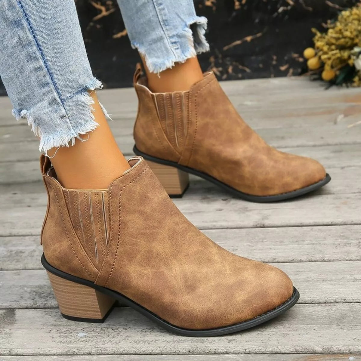 Gray Venturi — Point Toe Block Heels Boots Fashion Footwear, alternate view 6