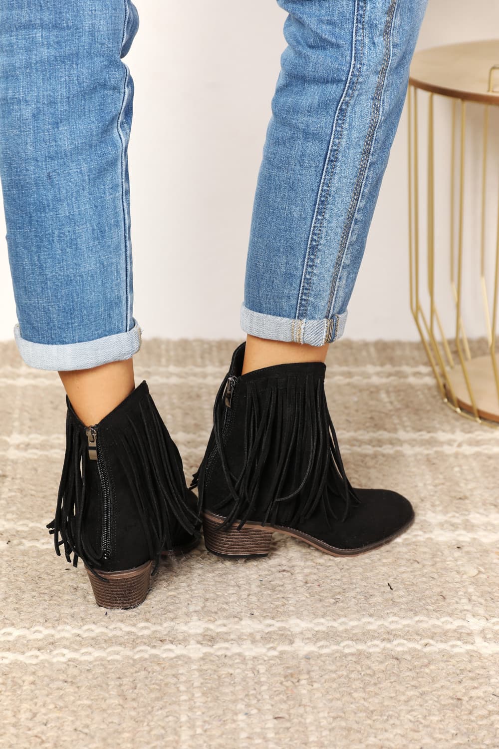 Inez Montclair — Legend Women's Fringe Cowboy Western Ankle Boots Black Women's Fashion Footwear, alternate view 7