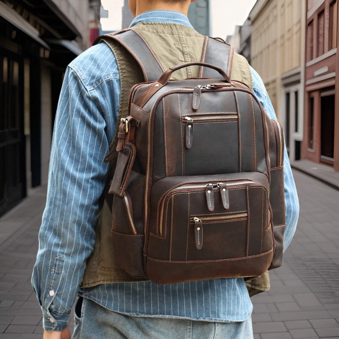 Oskar™ — Premium Retro Leather Backpack Men's Statement Handbag, alternate view 5