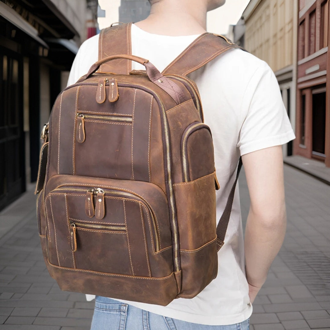 Oskar™ — Premium Retro Leather Backpack Men's Statement Handbag, alternate view 4