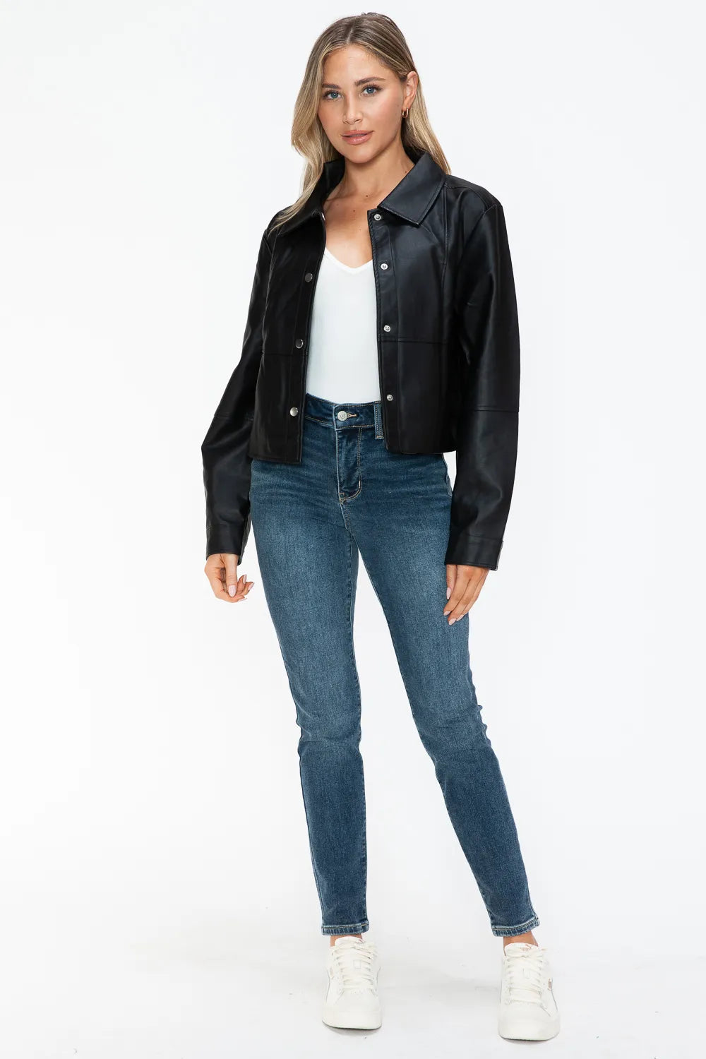 Rain Saint-Clair — Snobbish Snap Down Long Sleeve PU Leather Jacket, alternate view 11