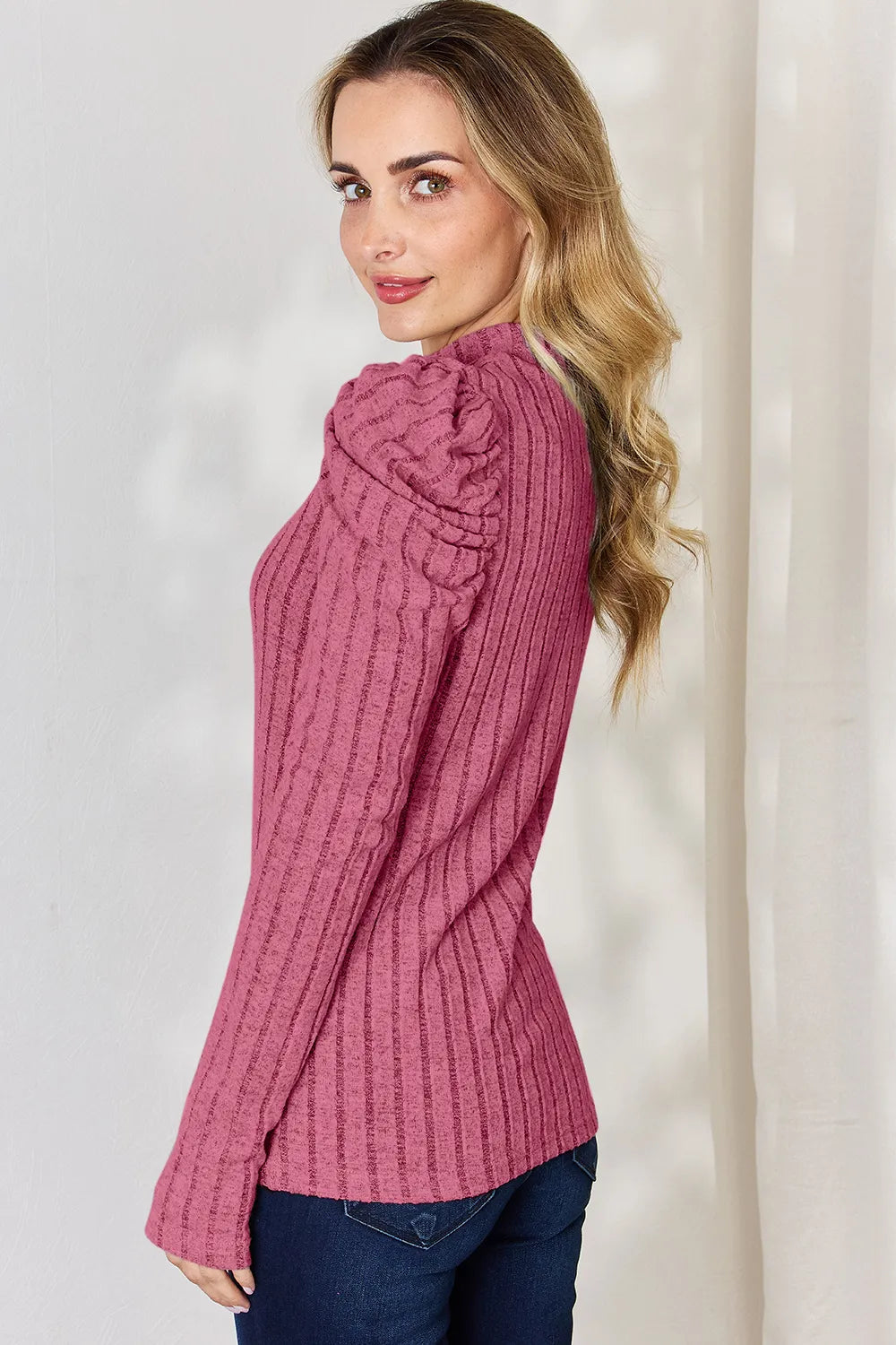 Ciel Delacroix — Basic Bae Full Size Ribbed Mock Neck Puff Sleeve T-Shirt, alternate view 33
