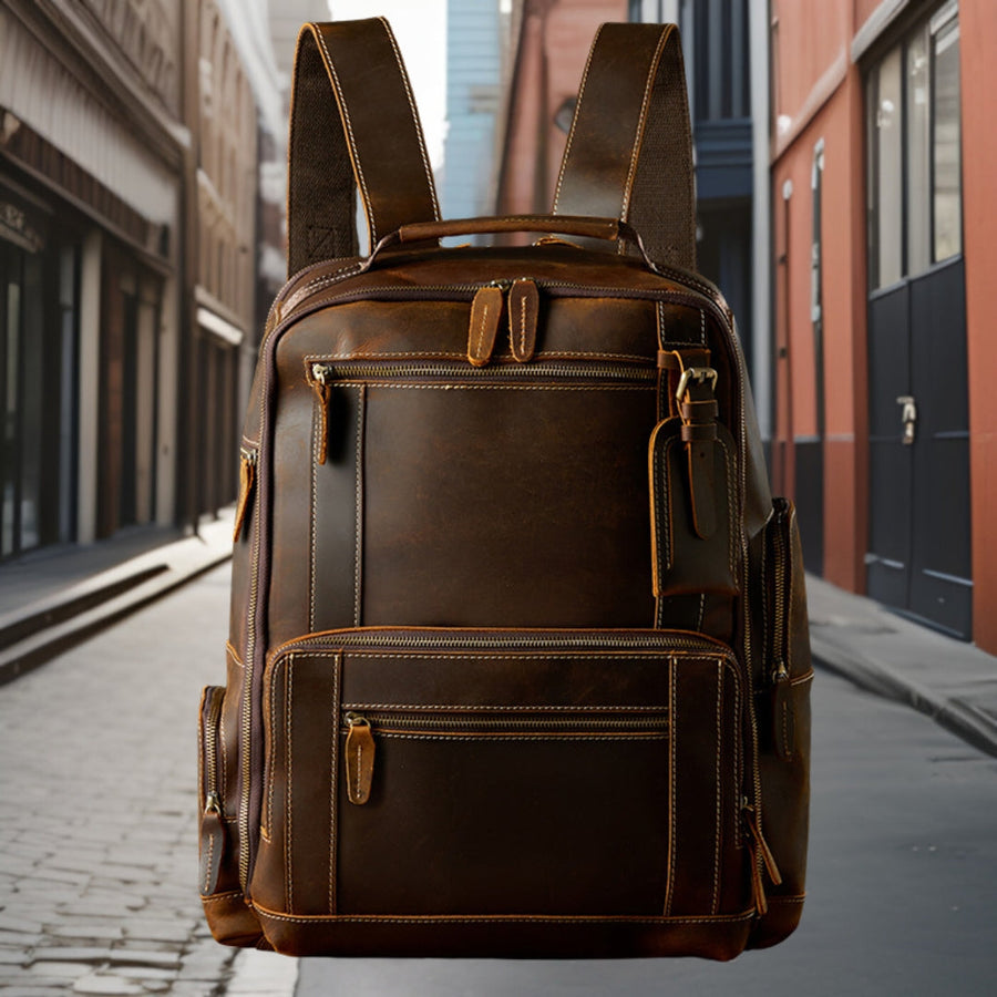 Lawrence™ — Premium Handmade Leather Backpack Brown Men's Statement Handbag, alternate view 2