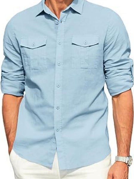 Men's Plus Size Button Down Collared Neck Long Sleeve Shirt - Opulent Empire