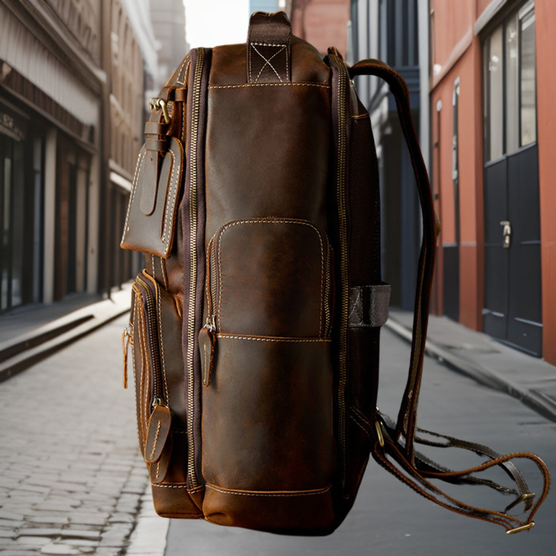 Lawrence™ — Premium Handmade Leather Backpack Brown Men's Statement Handbag, alternate view 4