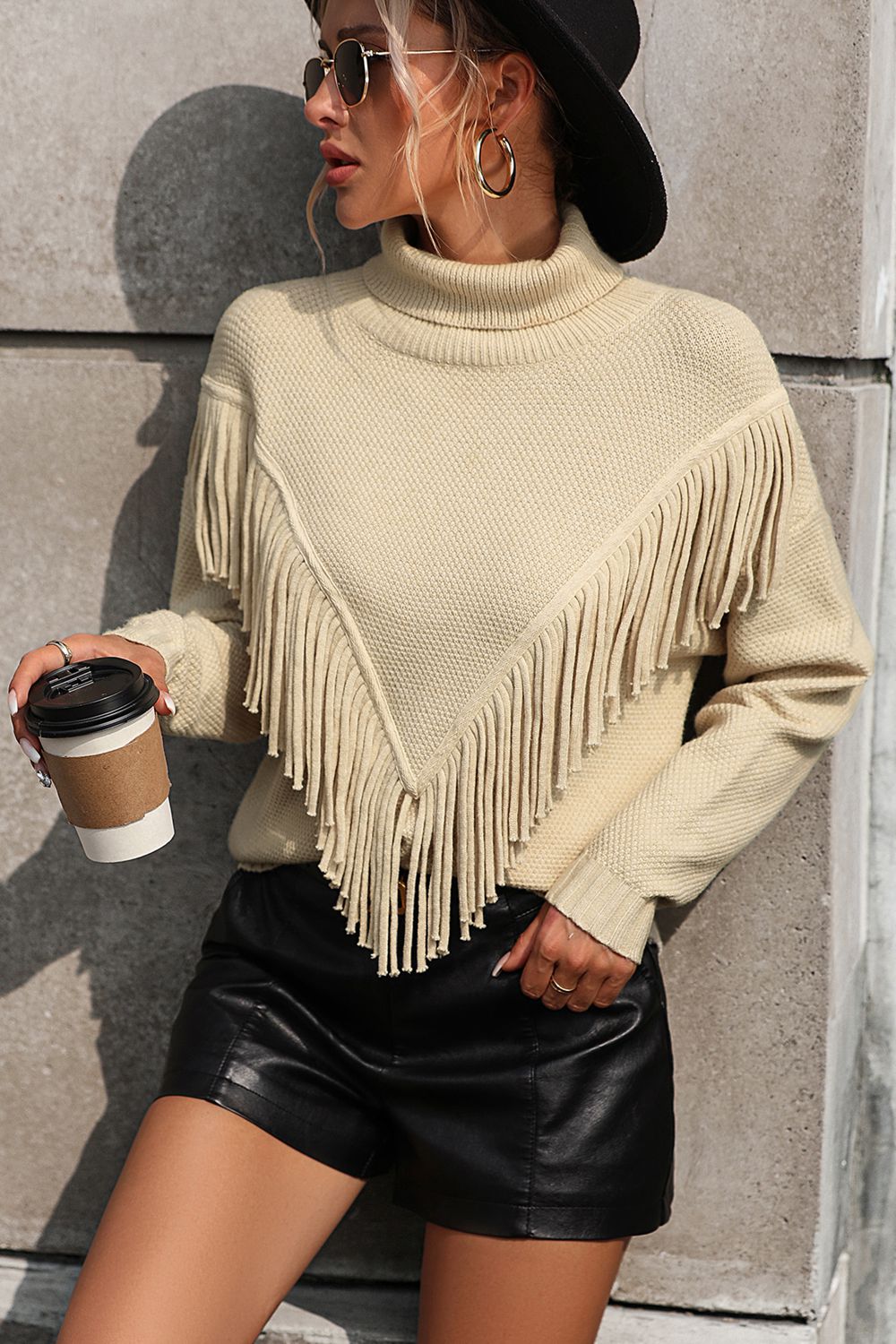 Perrin Valmont — Turtle Neck Tassel Front Long Sleeve Pullover Sweater, alternate view 21