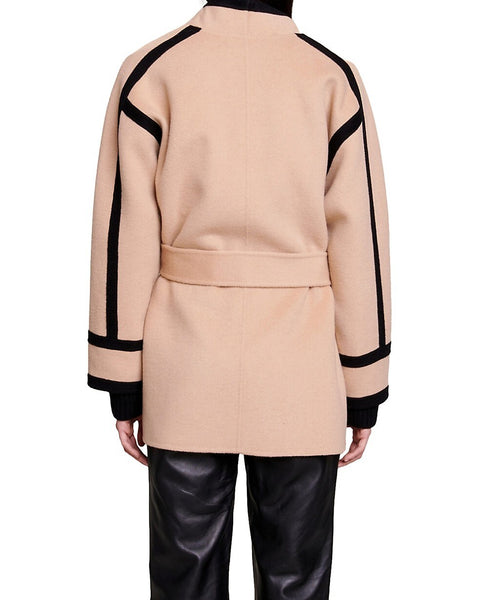 Lucinda™ | Contrast-Trim Wool Belted Coat