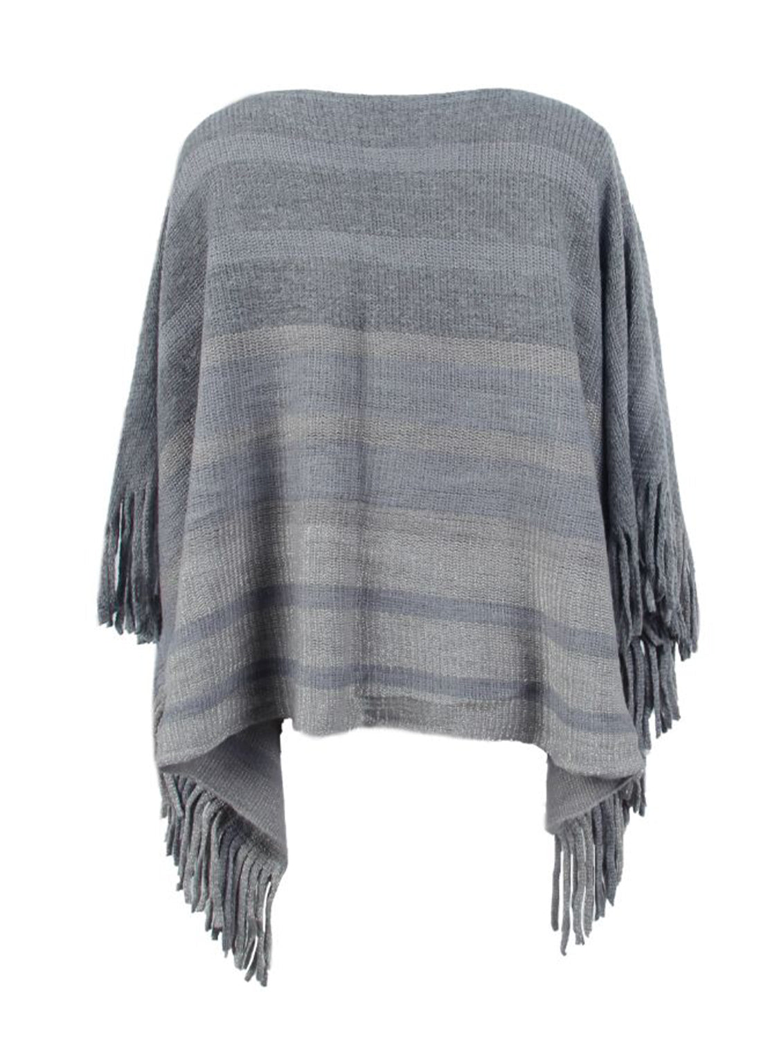 Emery Versailles — Striped Boat Neck Poncho with Fringes, alternate view 8