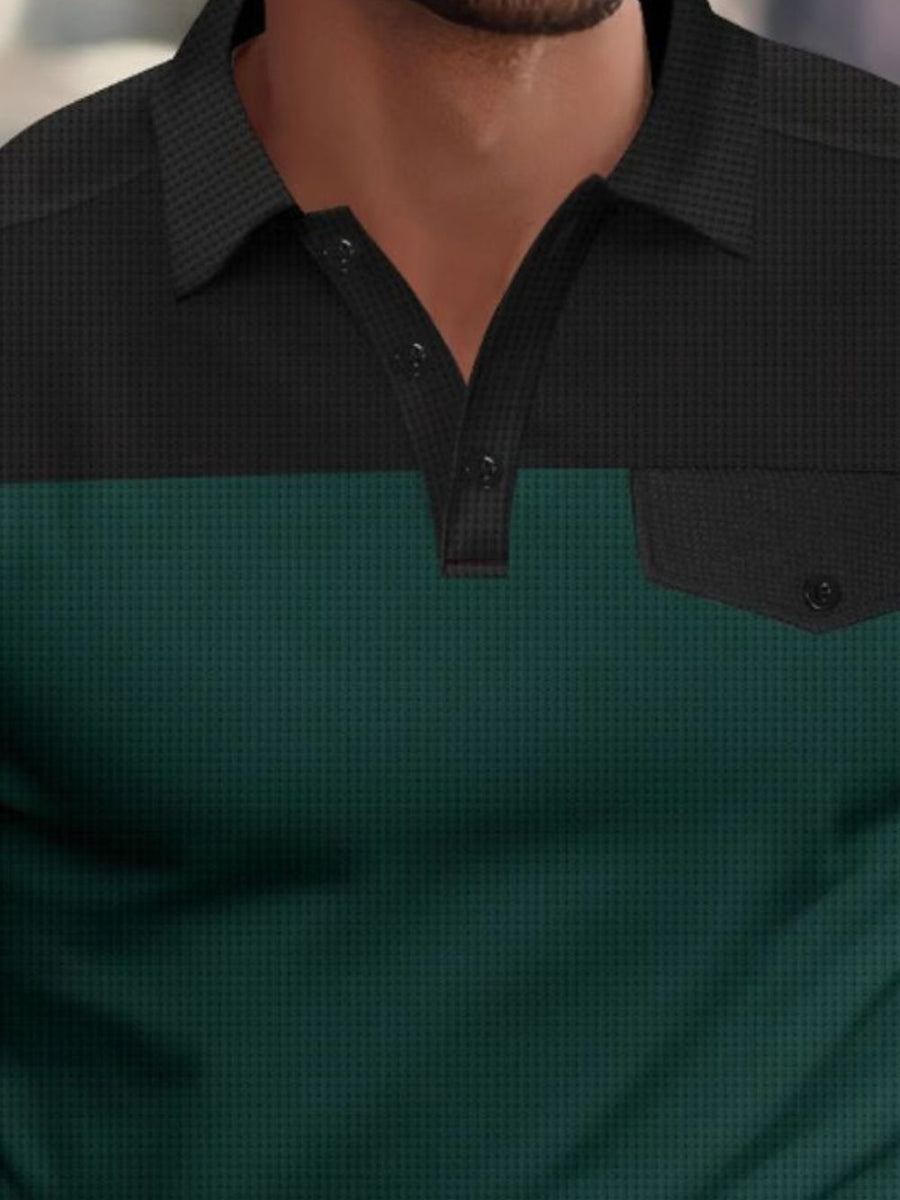 Men's Full Size Waffle-Knit Collared Contrast Polo Plus Size - Opulent Empire