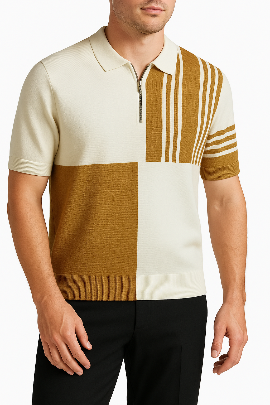 Marcel — Men's Plus Size Color Block Short Sleeve Polo Men's Tailored Shorts, alternate view 3