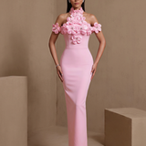 Lysandra Courcelle — Halter Crystal Floral Backless Bandage Dress