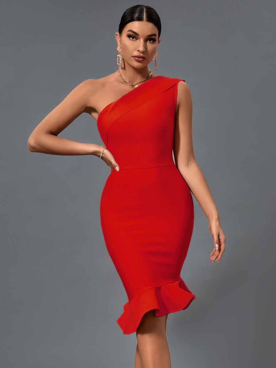 Elegant One-Shoulder Fishtail Bandage Dress