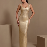 Auréline Duval — Luxury Gold-Foil Bandage Maxi Dress, alternate view 2