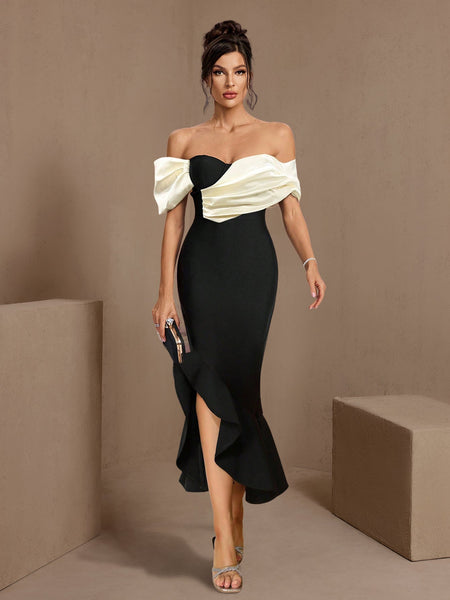 Off Shoulder Fishtail Bandage Evening Dress