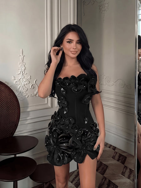 Camélia Voss — Strapless Floral Beaded Bandage Mini Dress, alternate view 2
