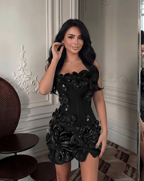 Camélia Voss — Strapless Floral Beaded Bandage Mini Dress, alternate view 2