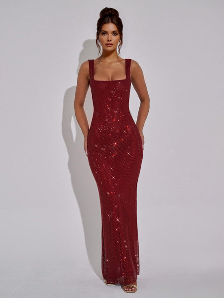 Sparkly Rhinestone Backless Maxi Dress