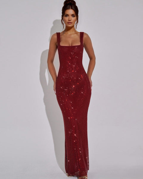 Sparkly Rhinestone Backless Maxi Dress