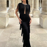 Solenne Marais — Rhinestone Cutout Tiered Fringe Bandage Dress, alternate view 4