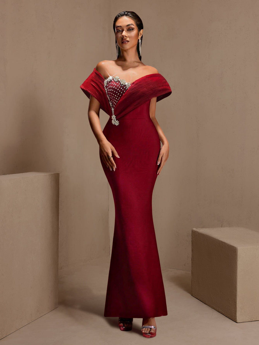Luxury Diamond Open-Back Maxi Bandage Dress