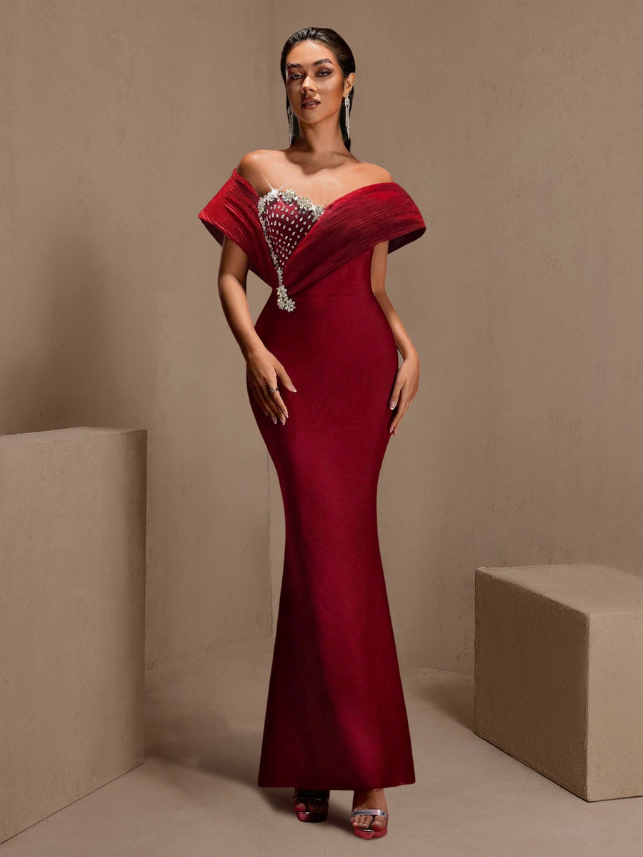 Valentina Moreau — Luxury Diamond Open-Back Maxi Bandage Dress