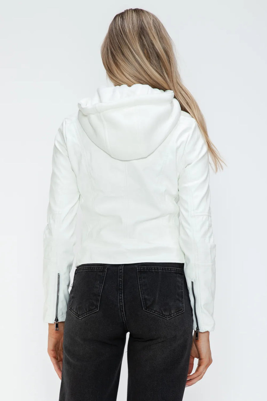 Ciel Rosetti — Snobbish Faux Leather Zip Up Drawstring Hooded Jacket, alternate view 2