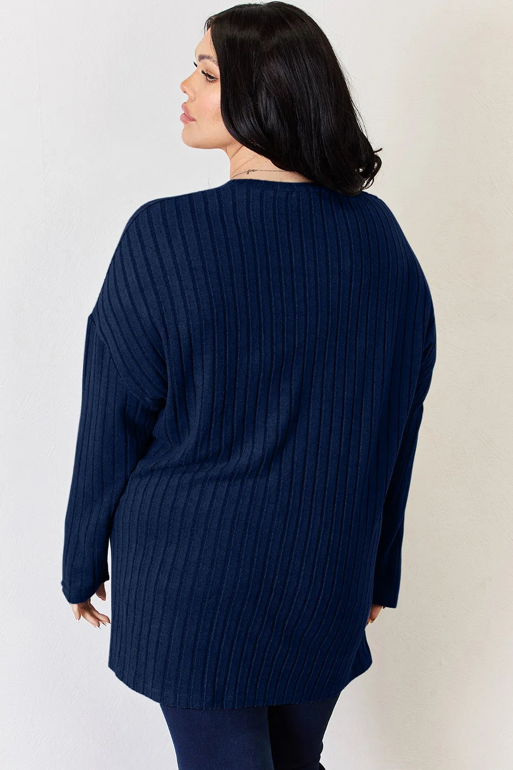 Noa Rousseau — Basic Bae Full Size Ribbed Half Button Long Sleeve High-Low T-Shirt, alternate view 34