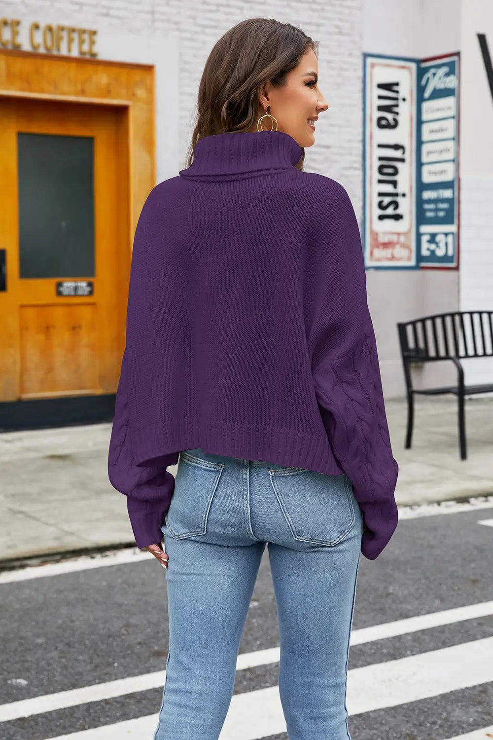 Marlowe Moreau — Turtleneck Cable-Knit Long Sleeve Sweater, alternate view 6