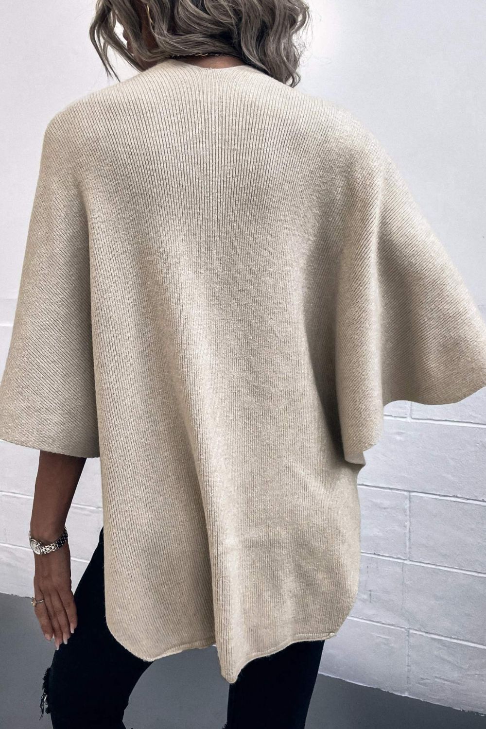 Perrin Sorrento — Surplice Neck Pom-Pom Trim Poncho, alternate view 2