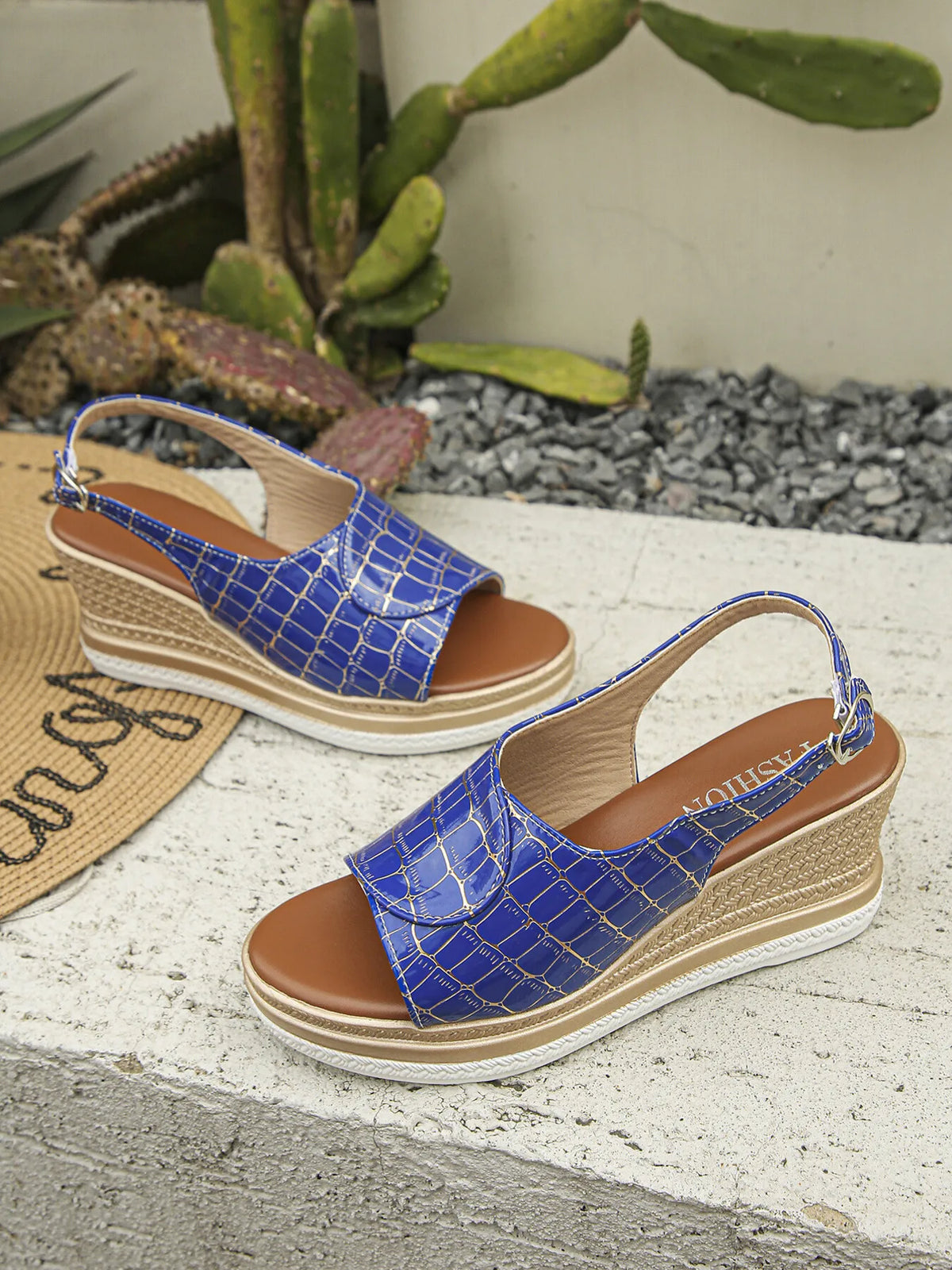 Ellis Fiorenza — Crocodile Pattern Platform Wedge Sandals Fashion Footwear, alternate view 3