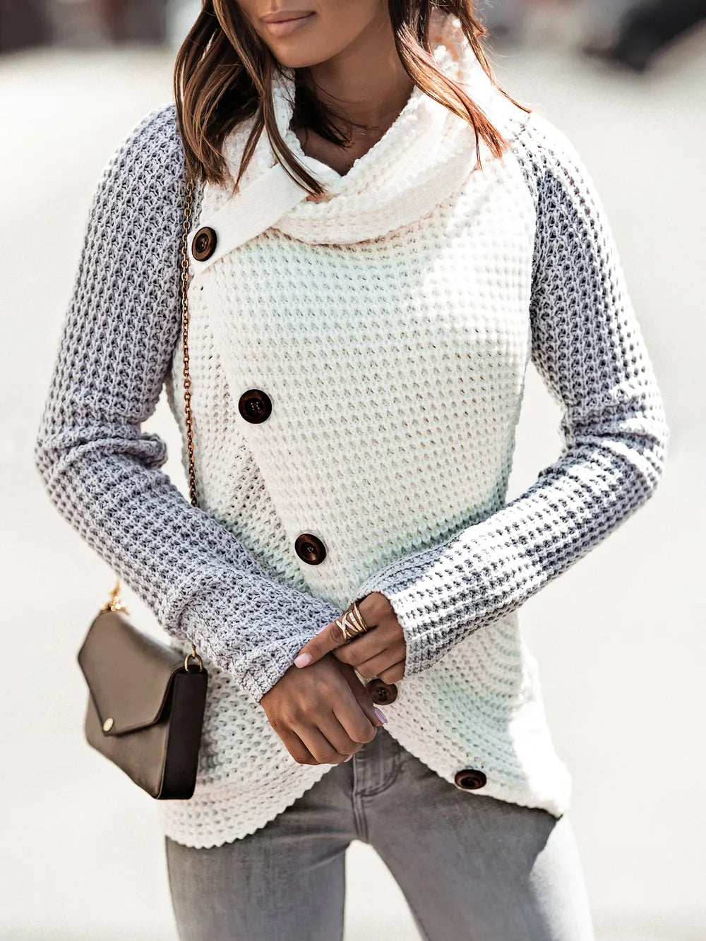 Monroe Rivière — Contrast Decorative Button Turtleneck Sweater, alternate view 5