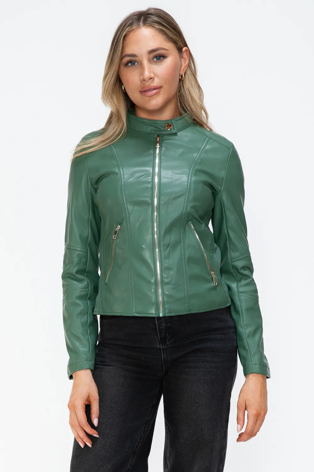 Winter Rosetti — Snobbish Faux Leather Zip Up Drawstring Hooded Jacket, alternate view 21