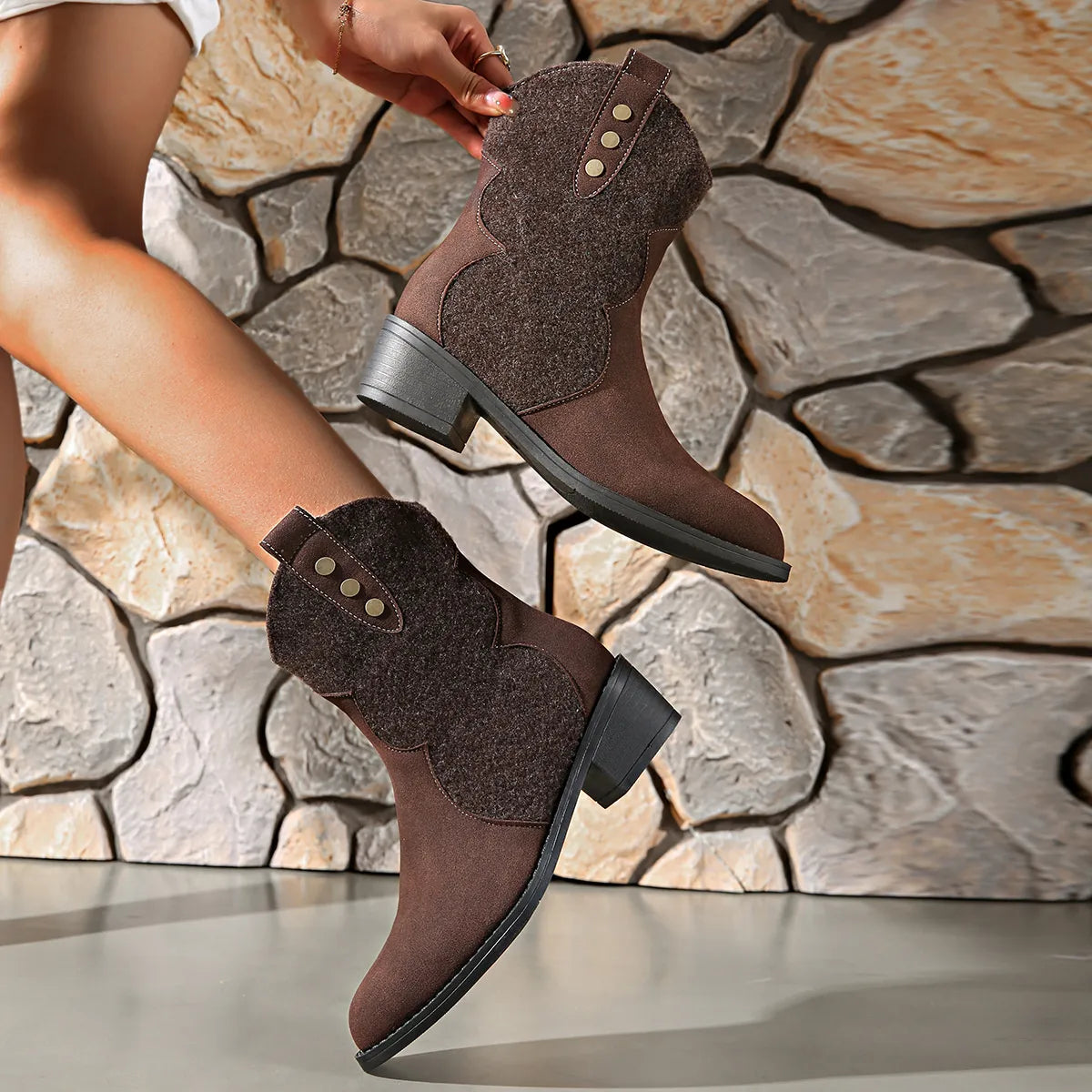 Bellamy Saint-Clair — Round Toe Block Heels Boots Fashion Footwear, alternate view 6