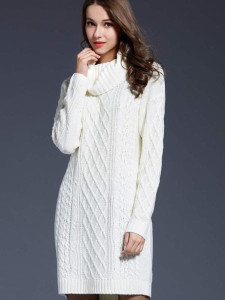 Woven Right Full Size Mixed Knit Cowl Neck Dropped Shoulder Sweater Dress