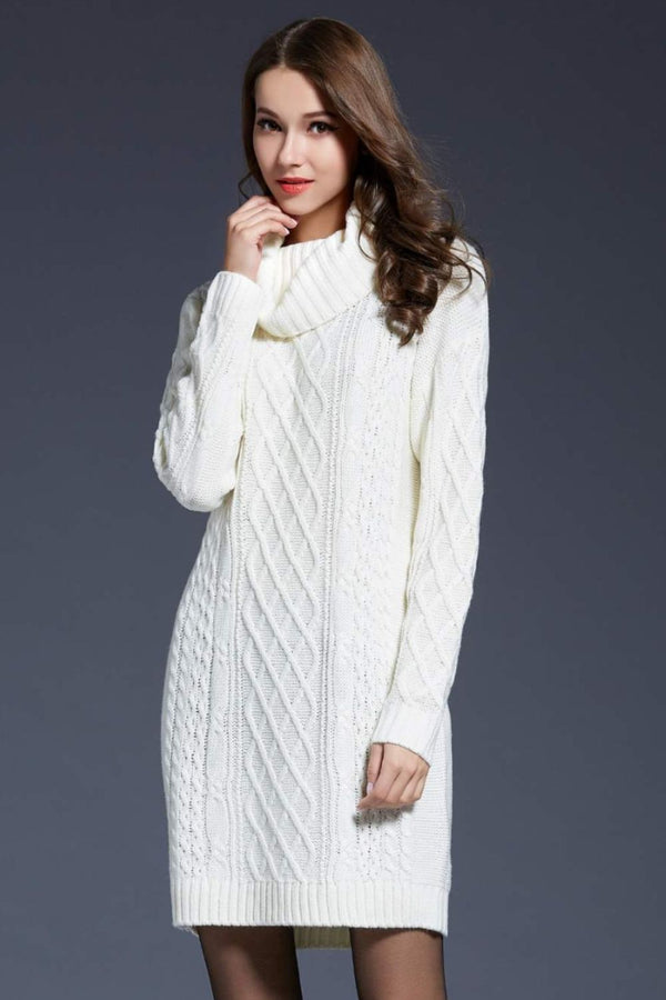 Woven Right Full Size Mixed Knit Cowl Neck Dropped Shoulder Sweater Dress