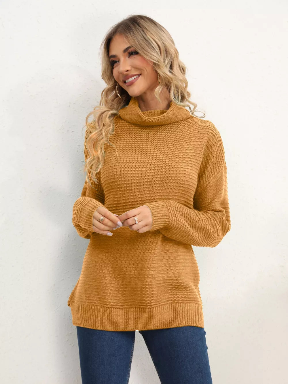 Monroe Fontaine — Slit Turtleneck Dropped Shoulder Sweater, alternate view 18
