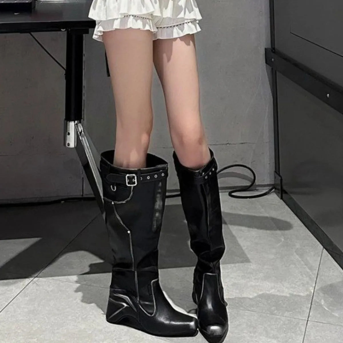 Indigo Allegra — Square Toe Block Heels Boots Fashion Footwear, alternate view 5