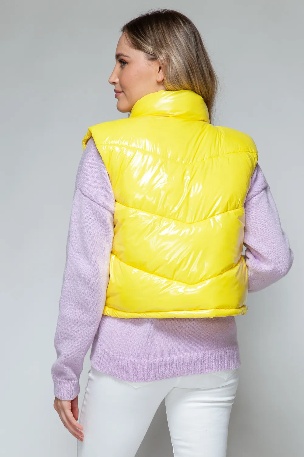 Darcy Rosetti — Snobbish Zip Up Turtleneck Shiny Quilted Vest Yellow Sweater or Cardigan, alternate view 3