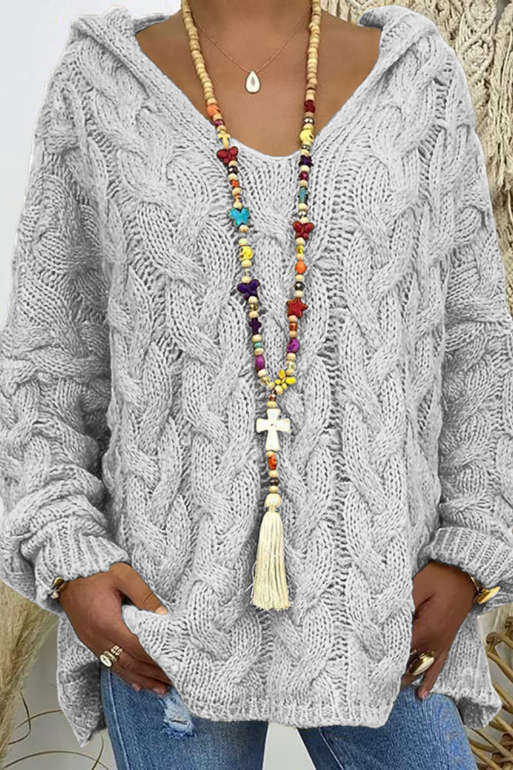 Winter Rivière — Cable-Knit Hooded Sweater, alternate view 15