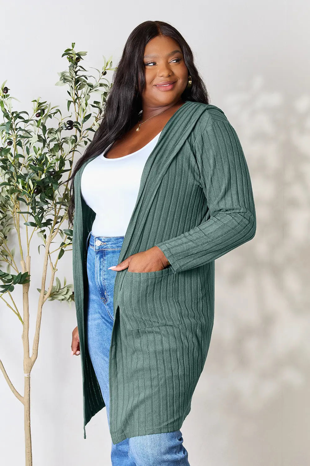 Paris Valmont — Basic Bae Full Size Hooded Sweater Cardigan, alternate view 19