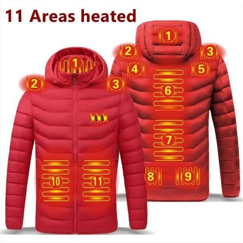Boreal Arden red hooded jacket, 11-zone heating illustration