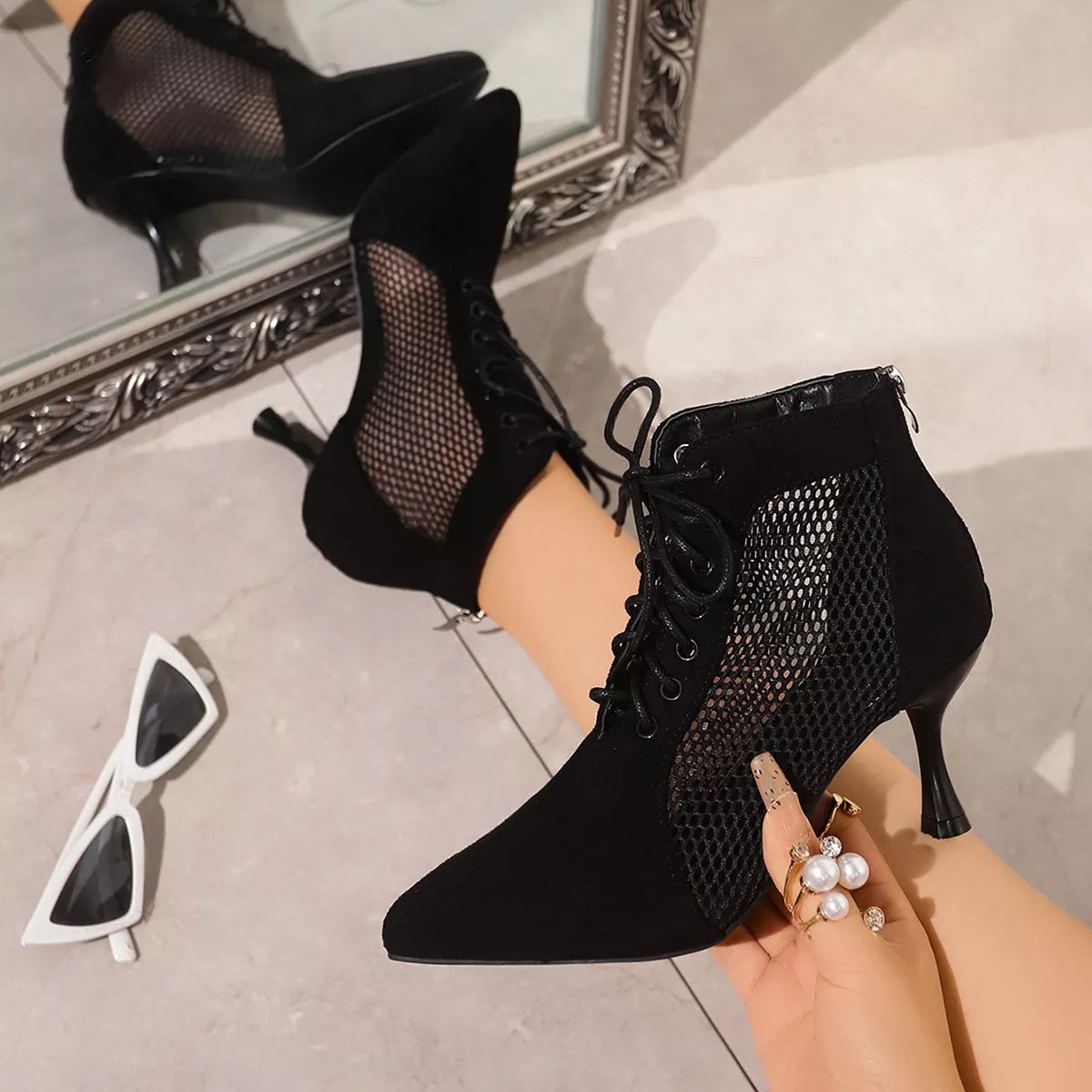Rain Venturi — Point Toe Stiletto Pumps Black Fashion Footwear, alternate view 3