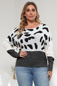 Reese Delacroix — Plus Size Leopard Round Neck Long Sleeve Sweater