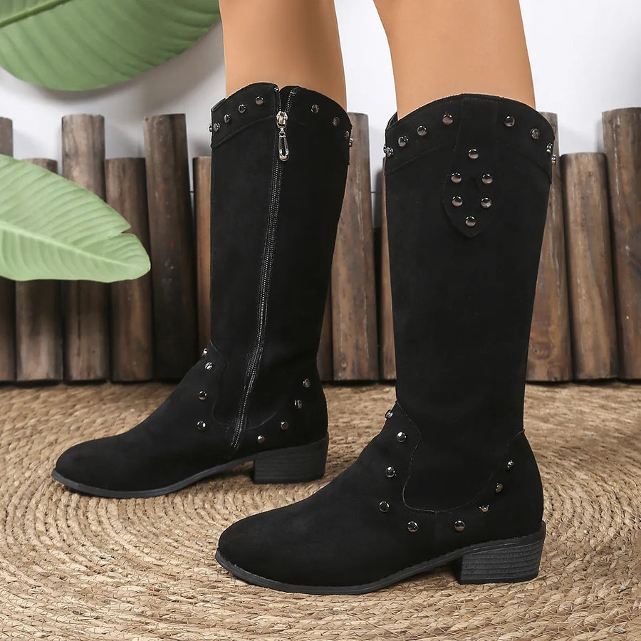 Sage Marino — Studded Mid-Calf Boots with Side Zipper Closure Fashion Footwear, alternate view 2
