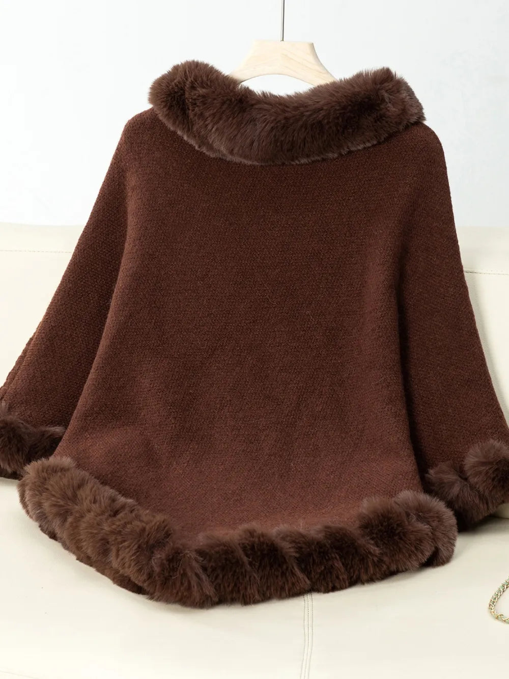 Reese Versailles — Fuzzy Trim Texture Three-Quarter Sleeve Poncho, alternate view 14