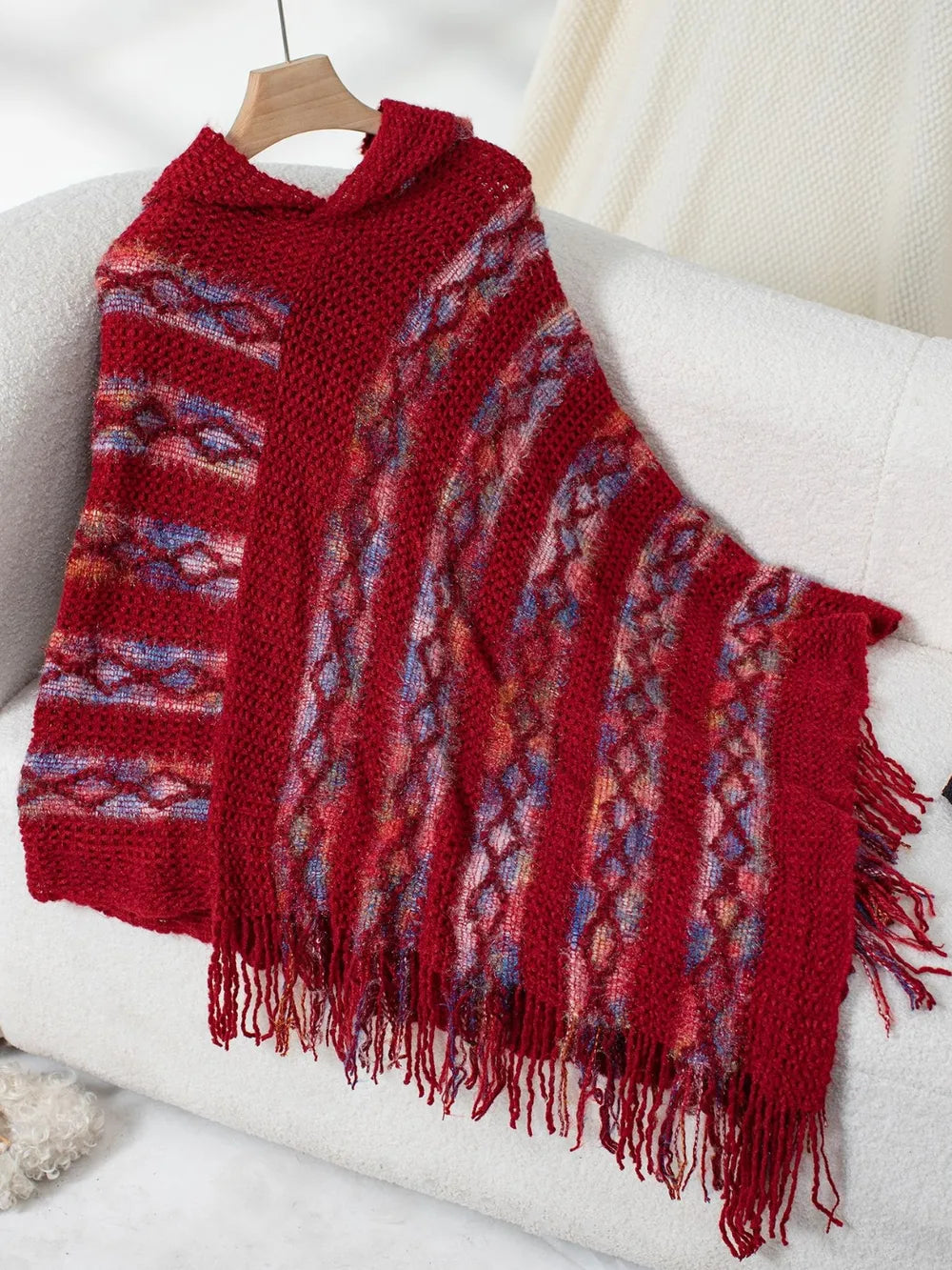 Aster Versailles — Fringe Contrast Hooded Poncho, alternate view 8