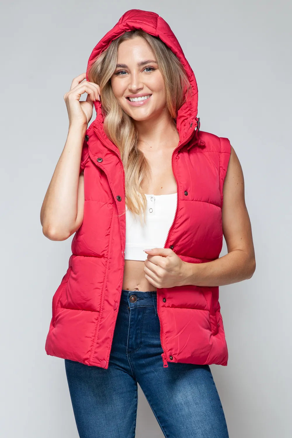Reese Rosetti — Snobbish Snap and Zip Closure Hooded Vest Magenta Coat or Jacket, alternate view 6