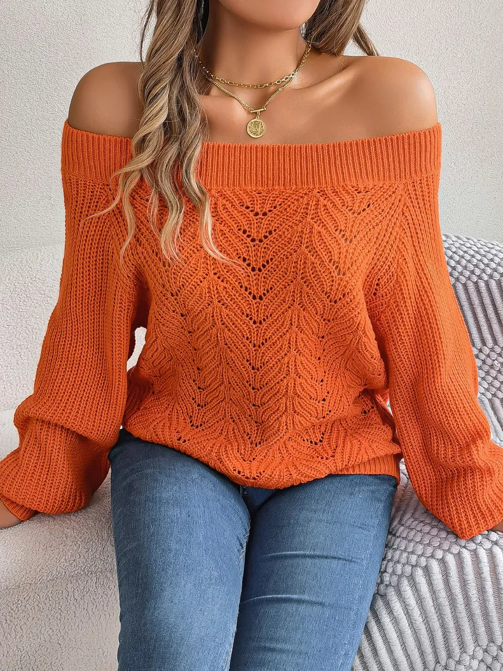 True Fontaine — Openwork Off-Shoulder Long Sleeve Sweater, alternate view 11