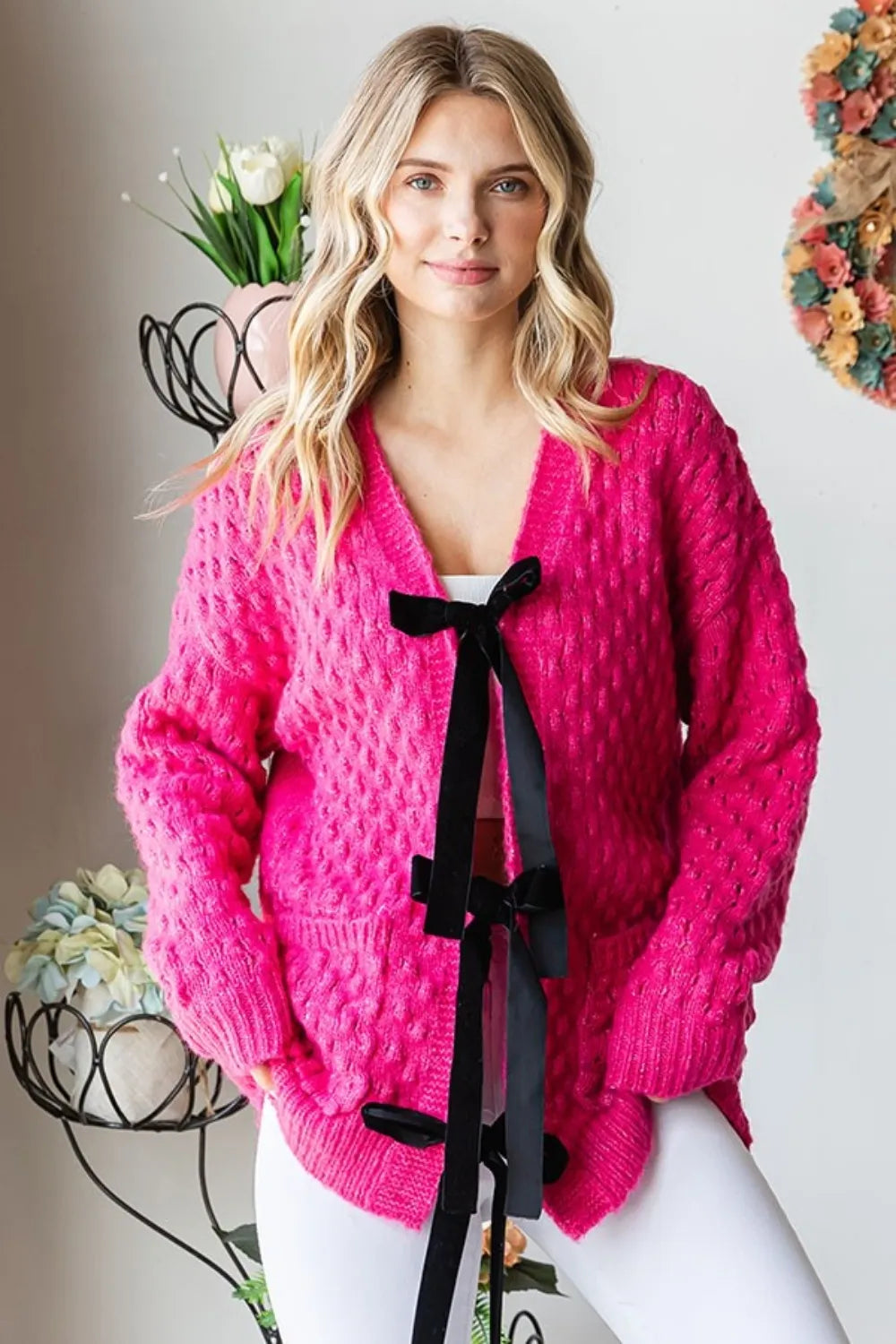 Paris Delacroix — First Love Tie Closure Open Knit Cardigan